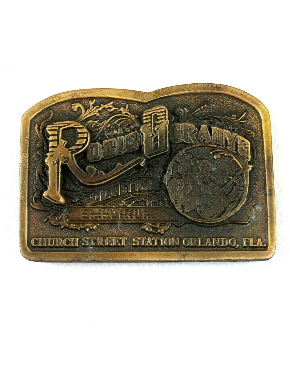 Vintage Rosie O Gradys Belt Buckle Good Time Emporium Orlando FL Hit Line USA